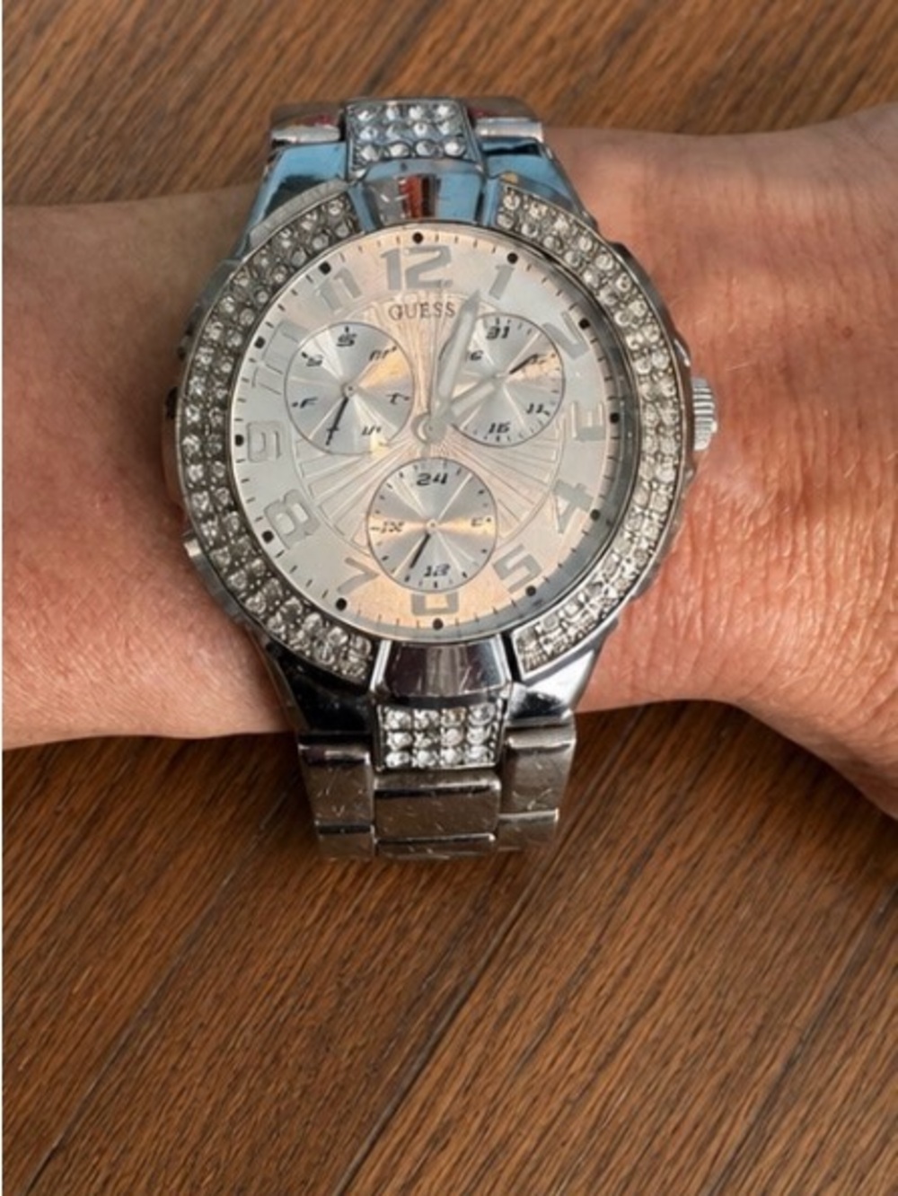 Guess Silver Tone Rhinestone Chronograph Style Watch Women’s Bling - Picture 4 of 6